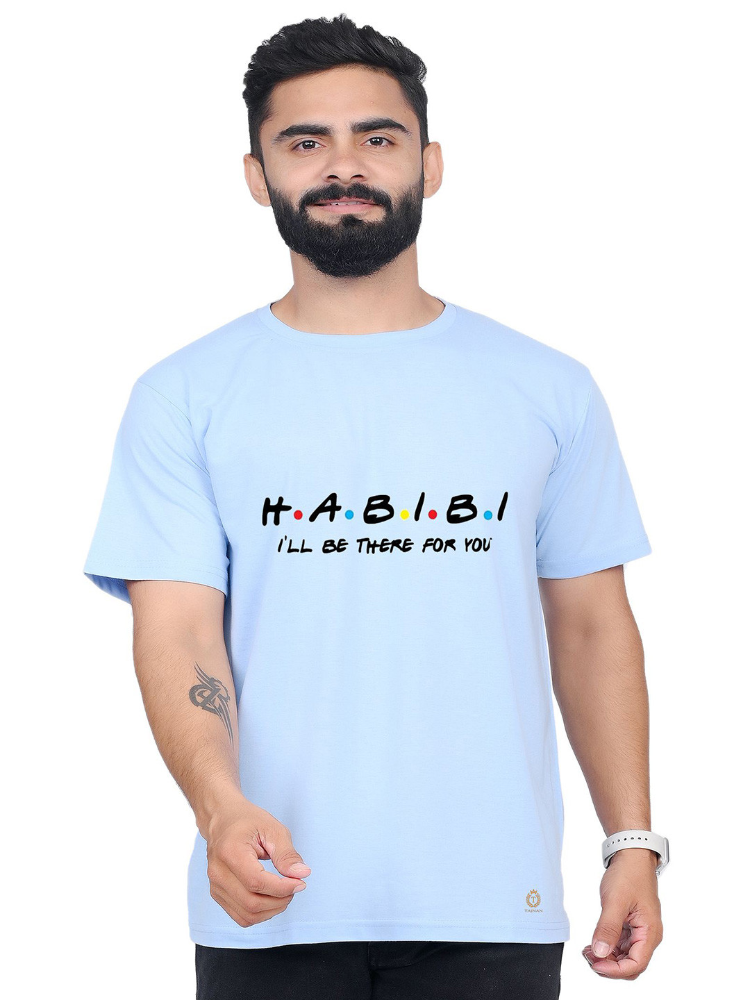 

TAJNAN Men Typography Printed Cotton T-shirt, Turquoise blue