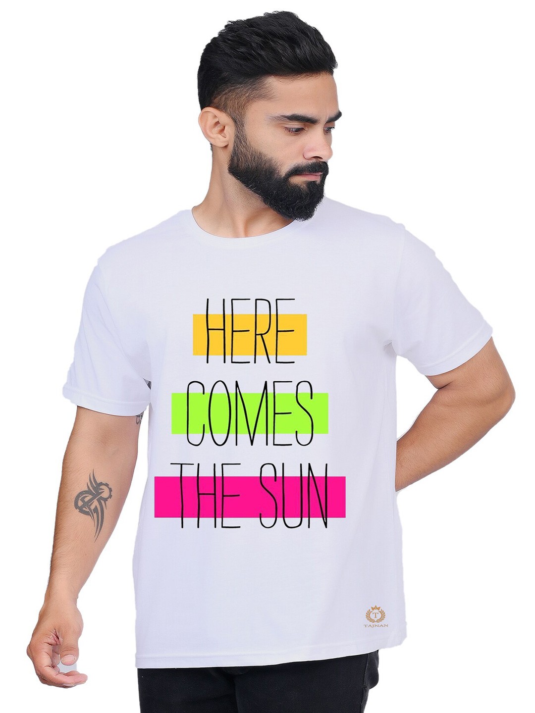 

TAJNAN Men Typography Printed Round Neck T-shirt, White