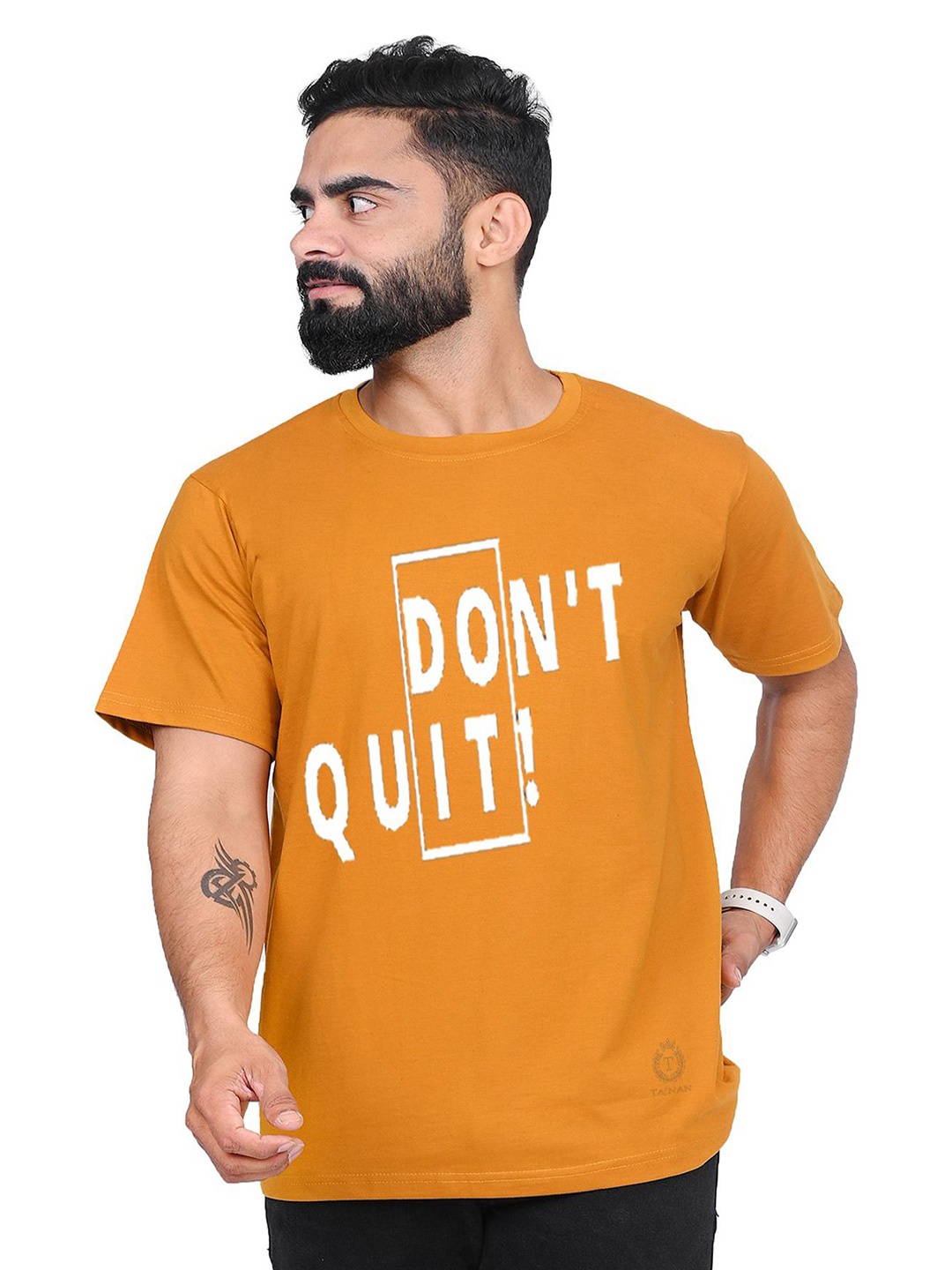 

TAJNAN Men Typography Printed Round Neck T-shirt, Mustard