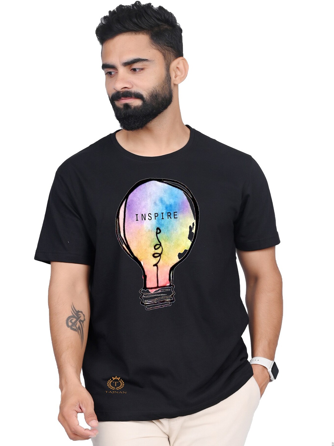 

TAJNAN Men Graphic Printed Round Neck T-shirt, Black
