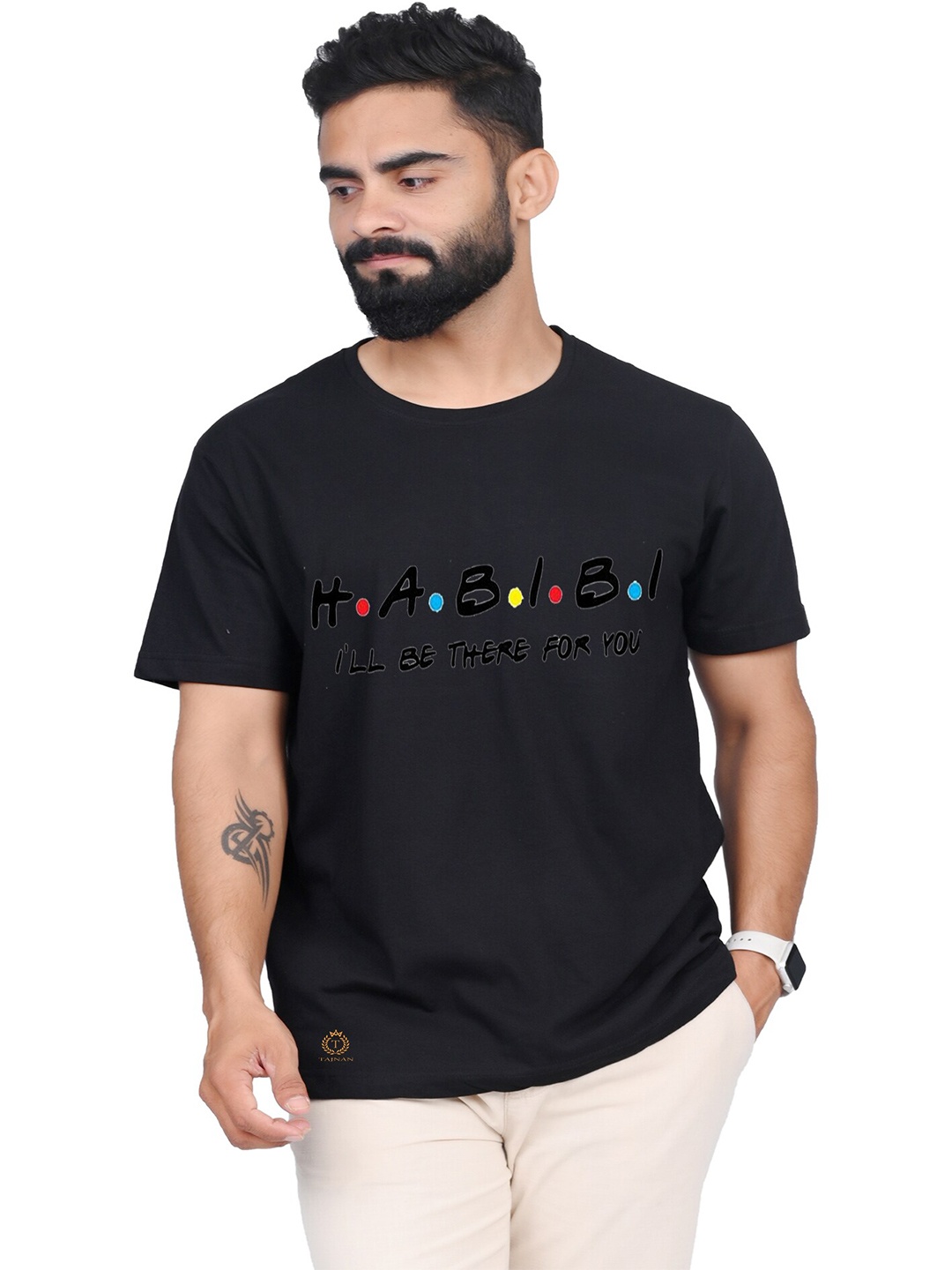 

TAJNAN Men Typography Printed Cotton T-shirt, Black