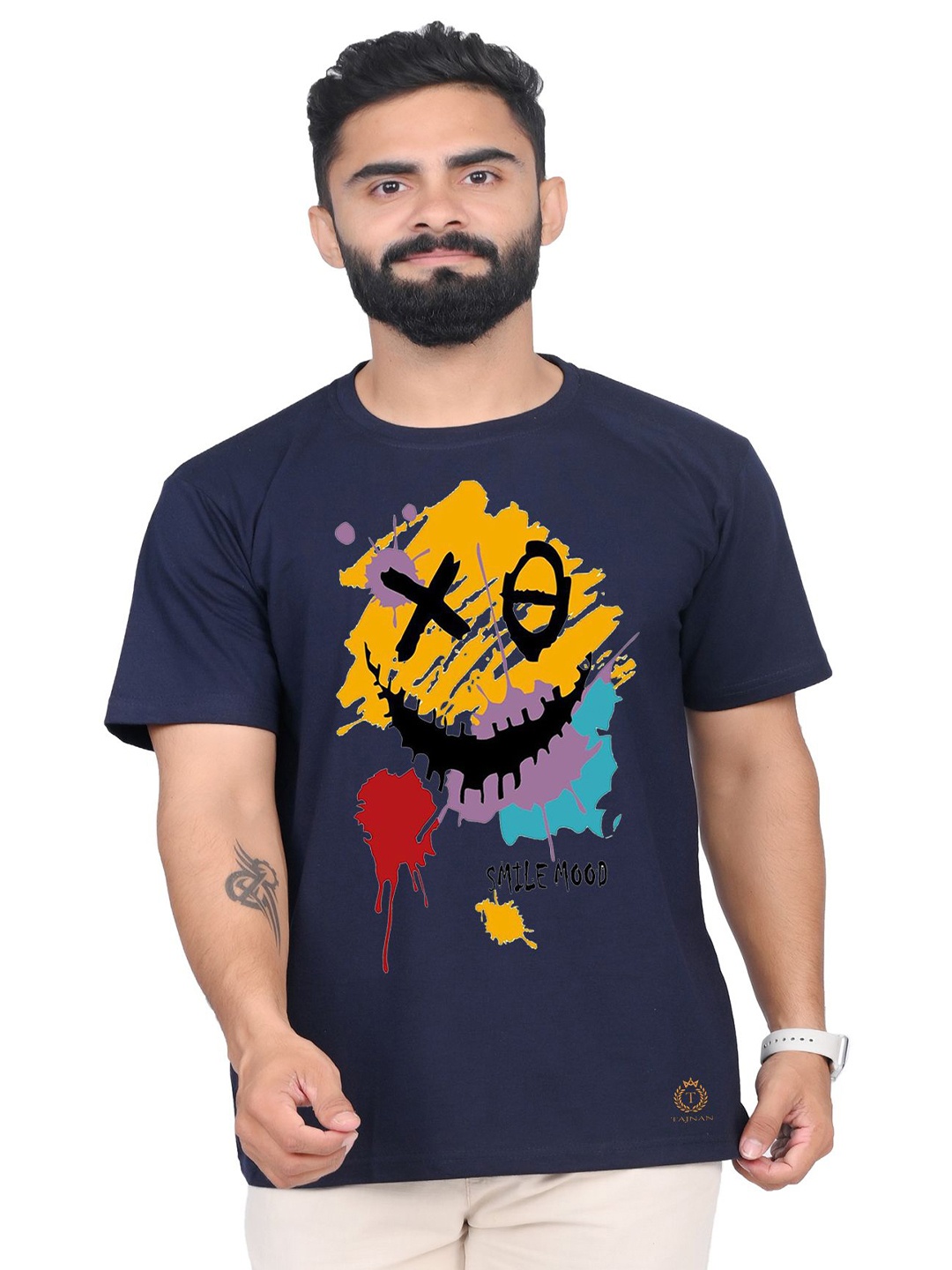 

TAJNAN Men Graphic Printed Round Neck T-shirt, Blue