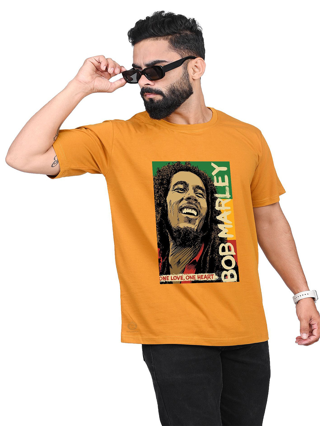 

TAJNAN Men Printed Round Neck T-shirt, Orange