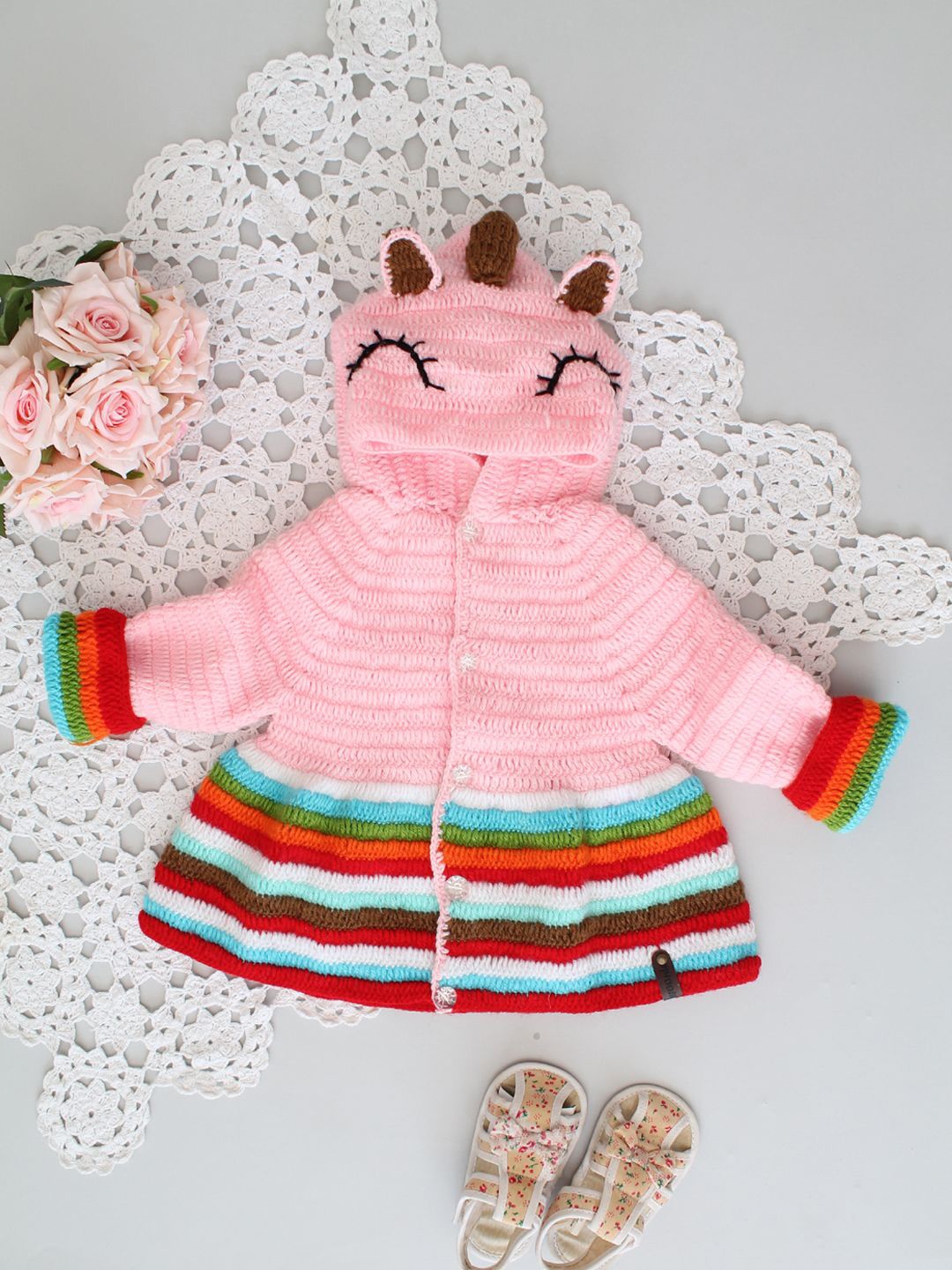 

Woonie Girls Handknitted Animal Cardigan, Pink