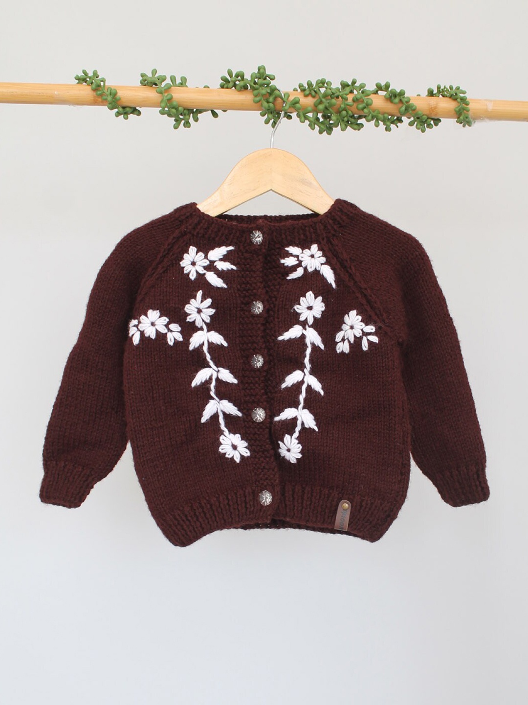 

Woonie Girls Handknitted Embroidered Cardigan, Brown