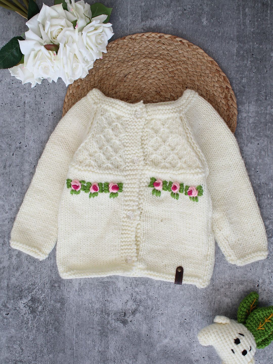 

Woonie Boys Embroidered Cardigan Sweaters, White