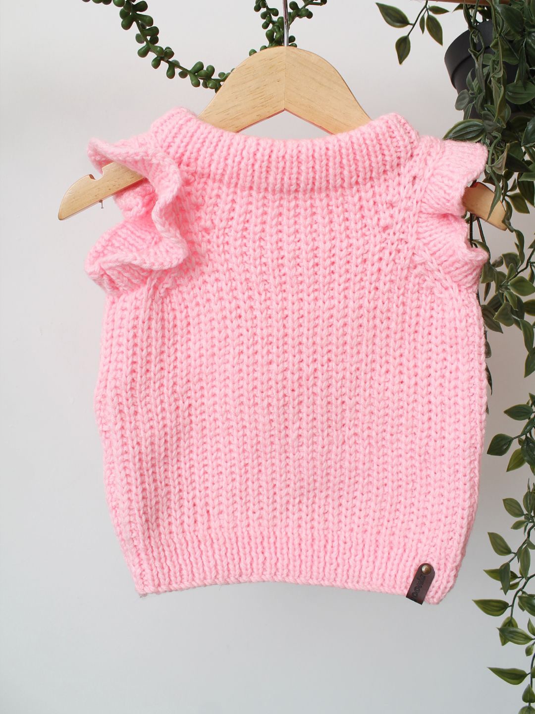 

Woonie Girls Self Design Pullover Sweater, Peach