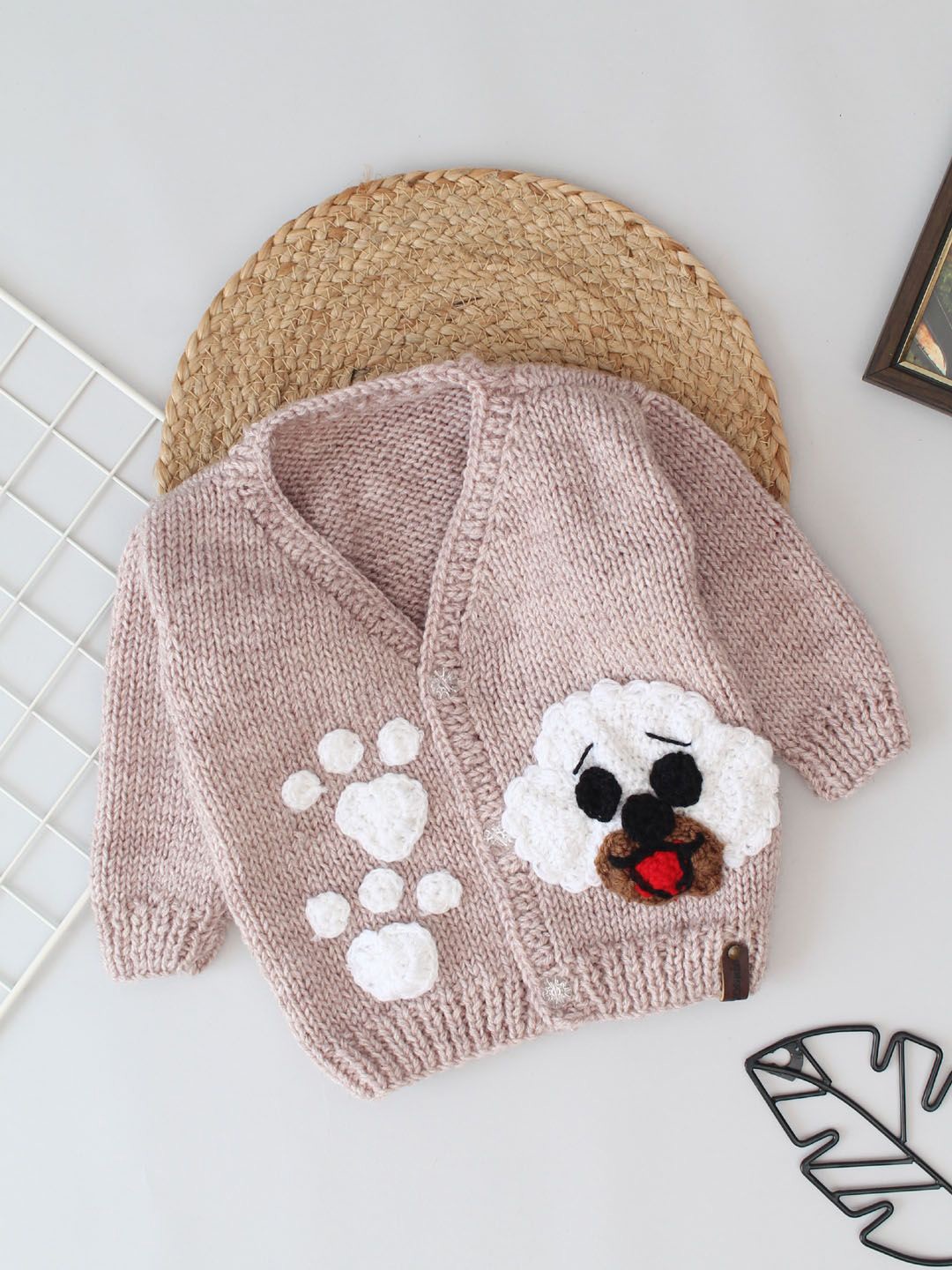 

Woonie Boys Embroidered Cardigan Sweater, Cream