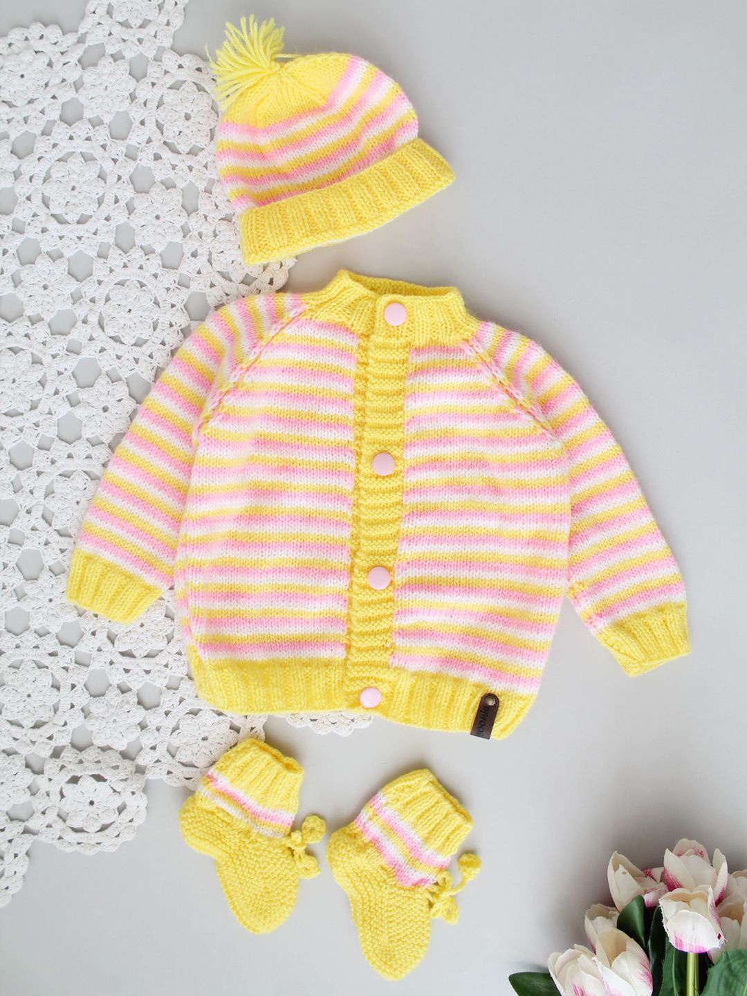 

Woonie Boys Striped Handknitted Cardigan, Yellow