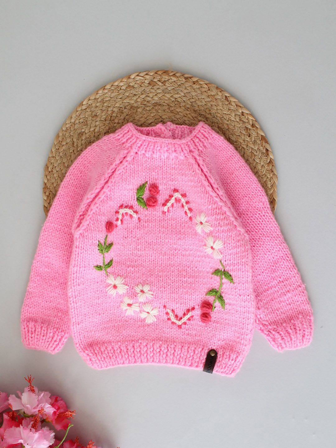 

Woonie Girls Embroidered Pullover with Embroidered Detail, Pink