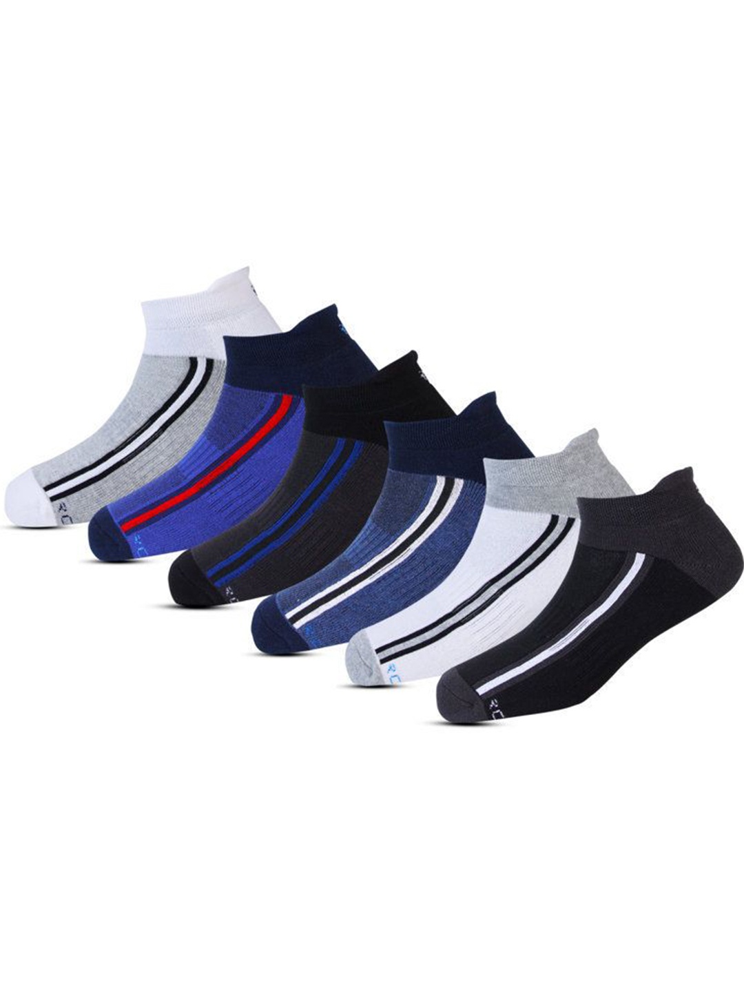 

RC. ROYAL CLASS Men Pack Of 6 Striped Cotton Ankle Socks, Blue