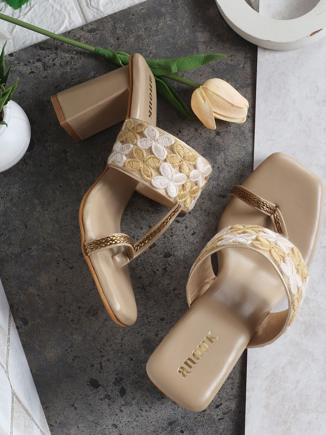 

Anouk Ethnic Block Mules, Beige