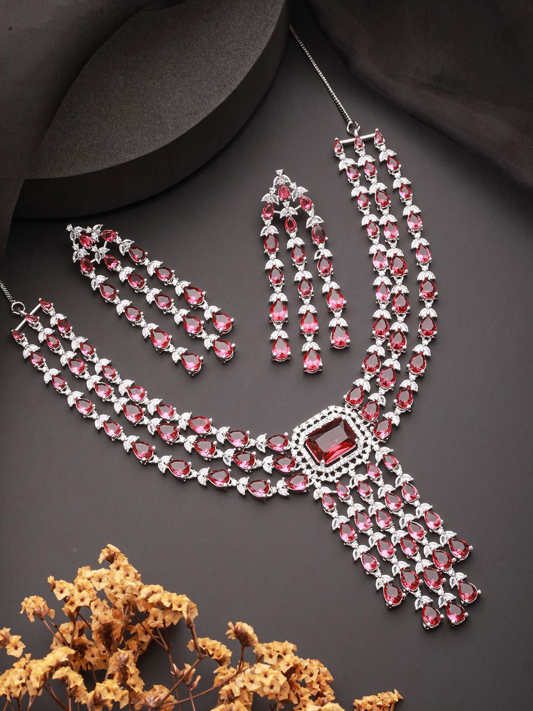 

Jazz and Sizzle Women Rhodium-Plated AD-Studded Jewellery Set, Silver