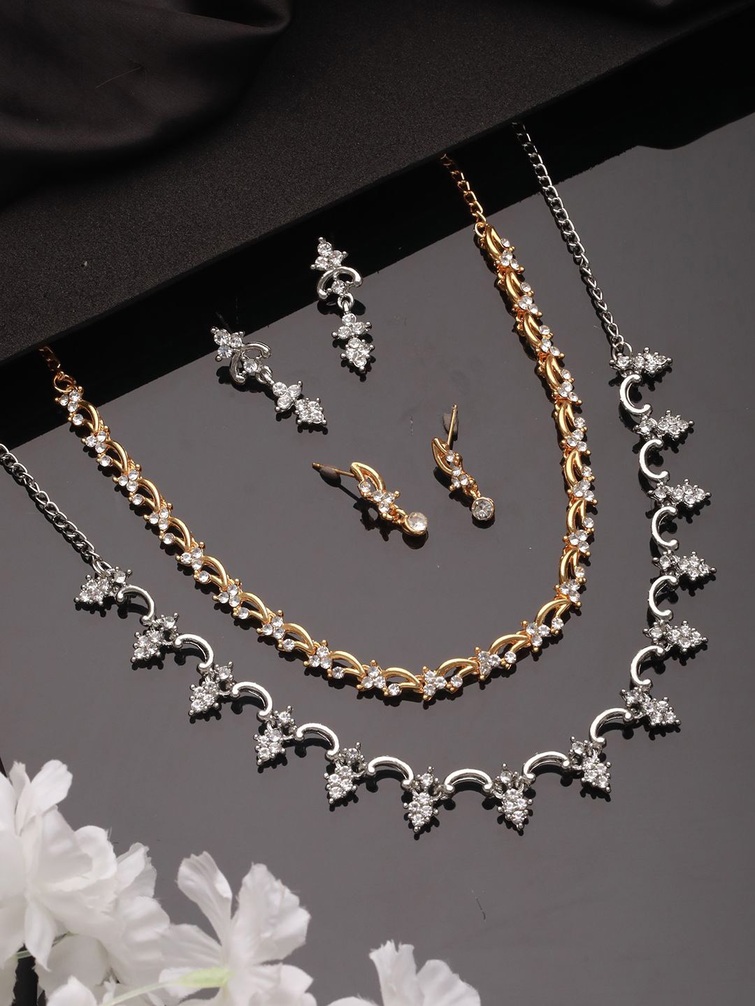 

Jazz and Sizzle Set Of 2 Rose Gold Plated & Silver Plated With CZ Studded Jewellery Set