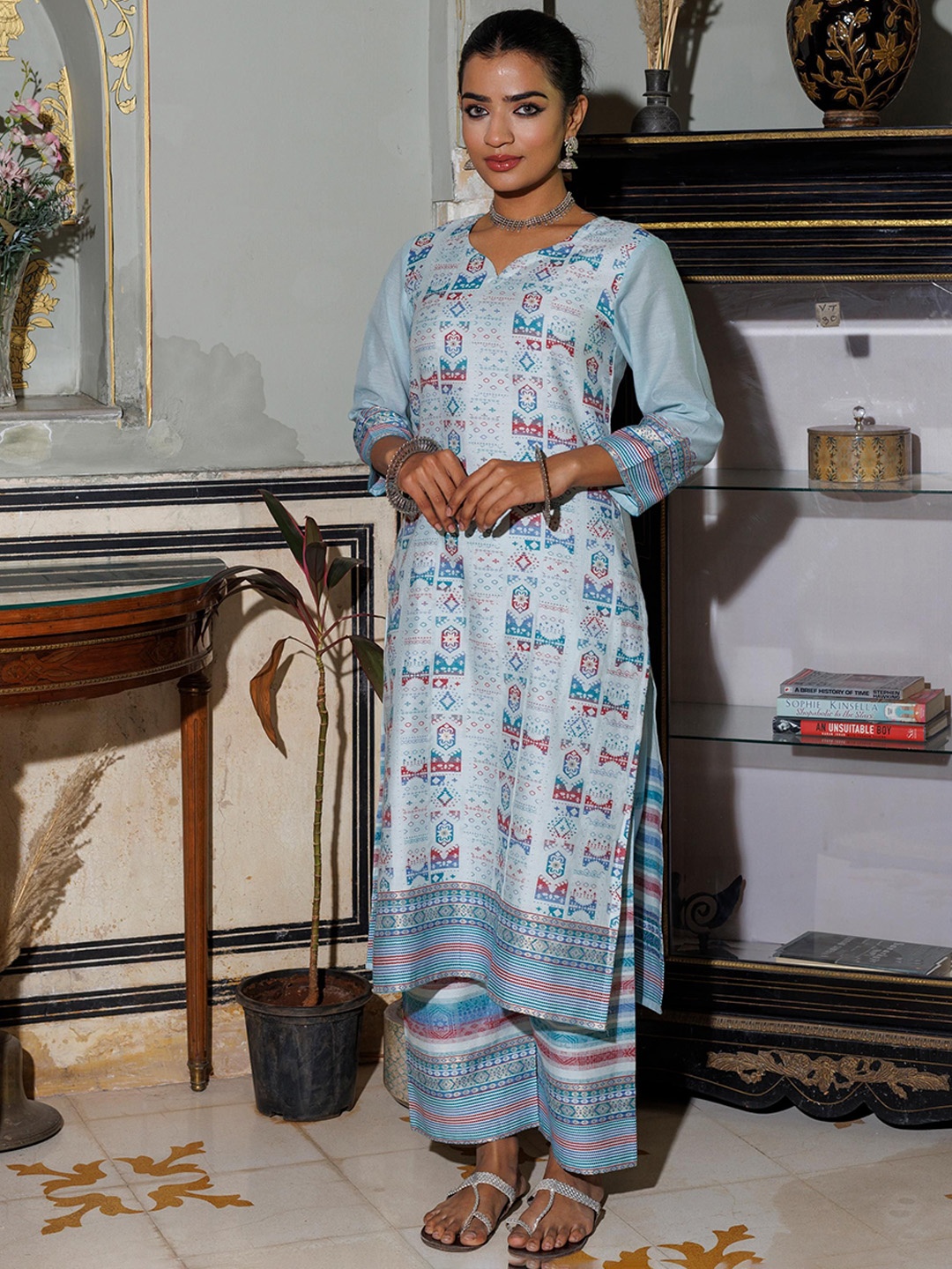 

KIDAR Printed Top With Trousers Co-Ords, Blue