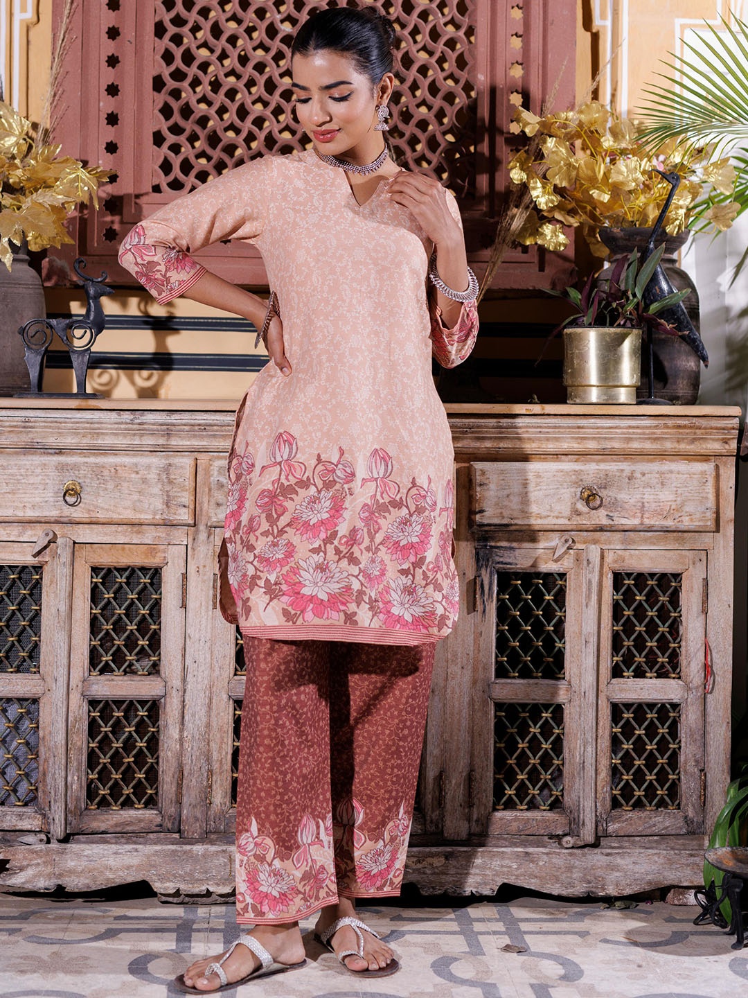 

KIDAR Printed Top With Trousers Co-Ords, Beige