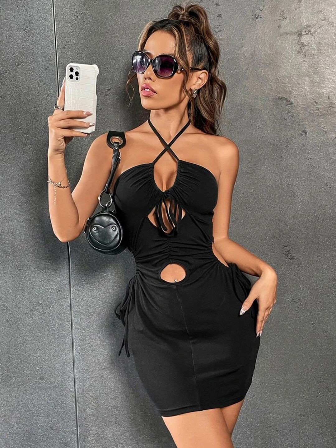 

TANDUL Halter Neck Bodycon Dress, Black