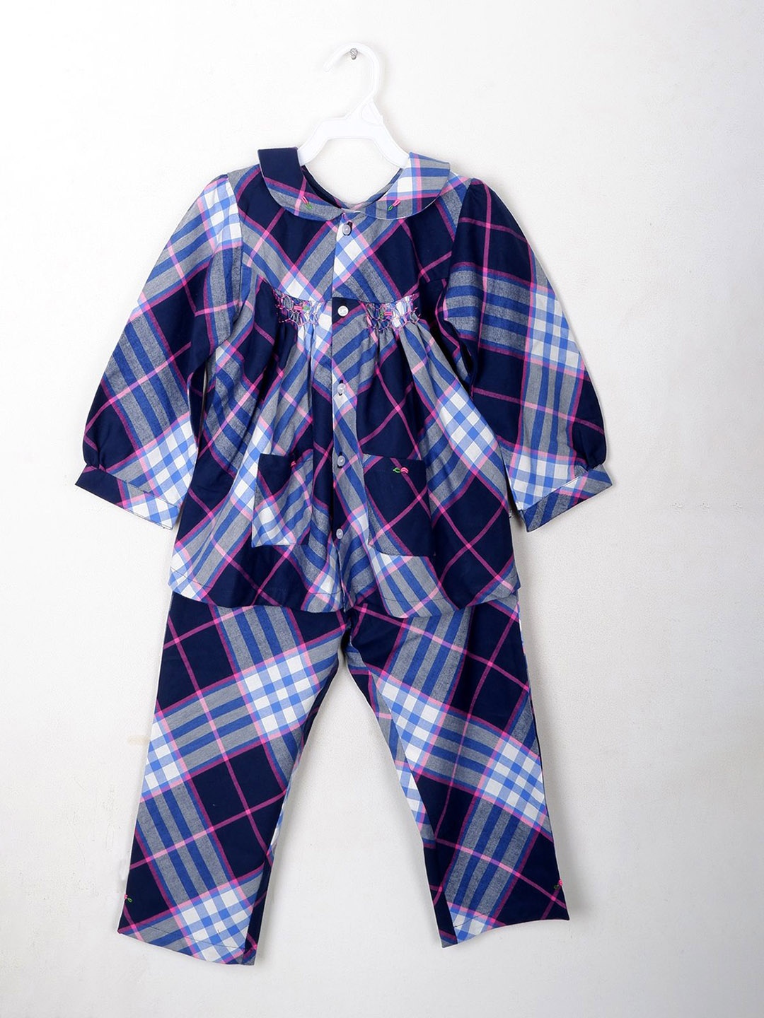 

BAESD Girls Checked Printed Night suit, Navy blue