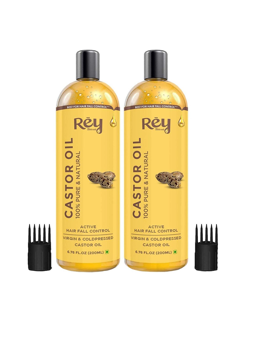 

Rey Naturals Set Of 2 Cold Pressed Extra Virgin Castor Oil - 200ml, Yellow