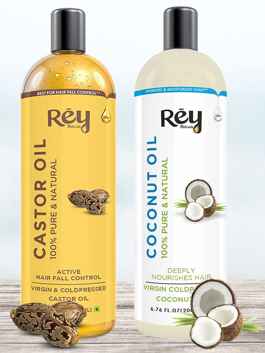 

Rey Naturals Set Of 2 Castor Oil & Coconut Oil - 200 ml Each, Yellow