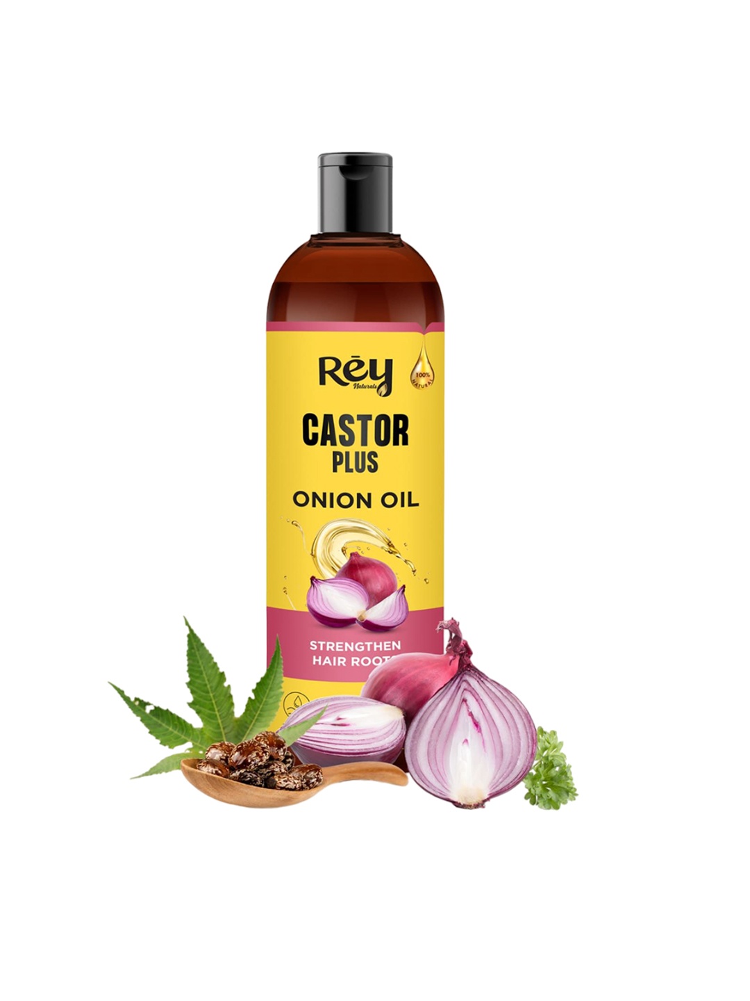 

Rey Naturals Set Of 2 Castor Plus Onion Hair Oil - 100 ml Each, Yellow