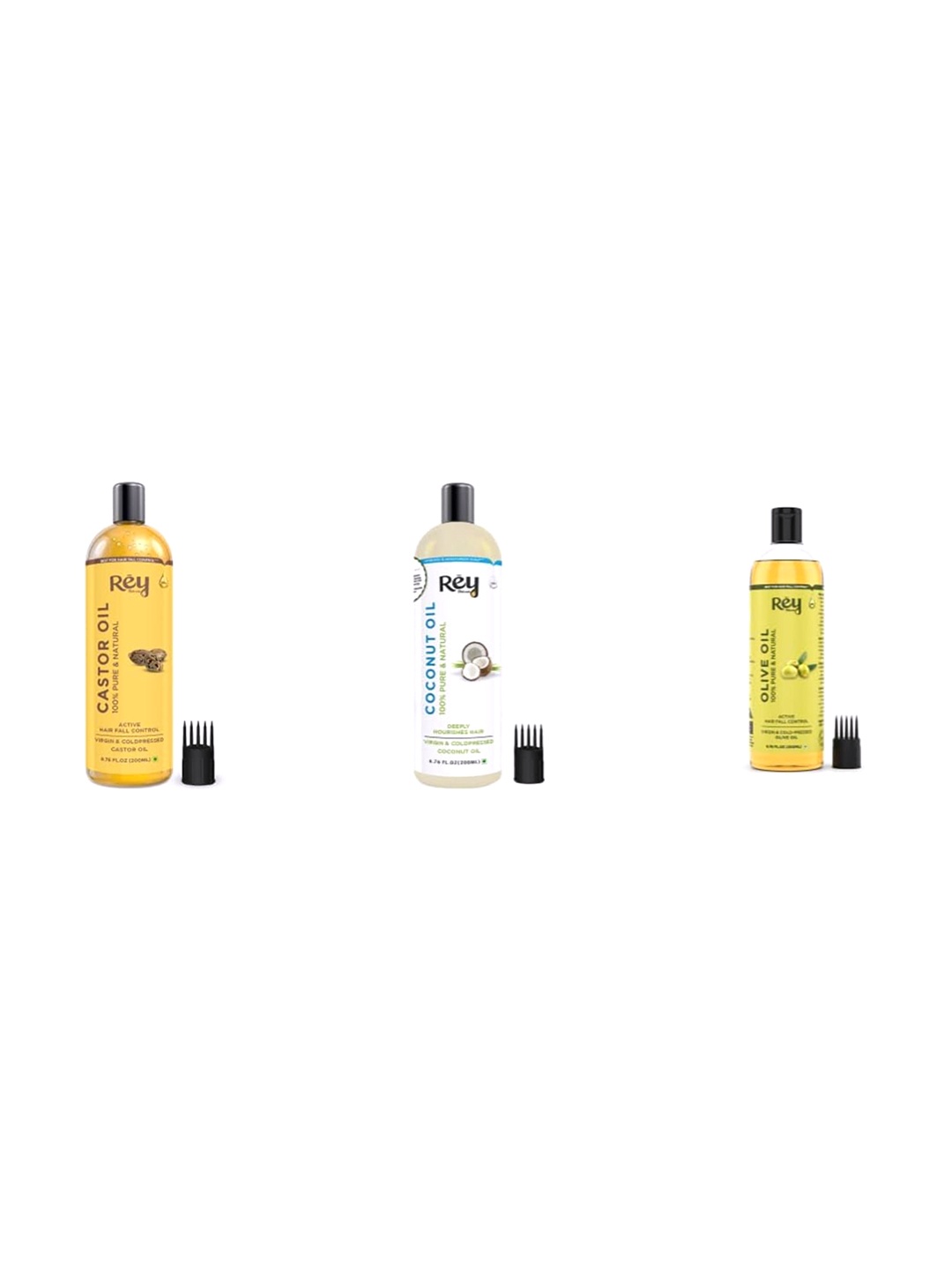 

Rey Naturals Set Of 3 Olive Oil Coconut Oil & Castor Oil - 200 ml Each, Yellow