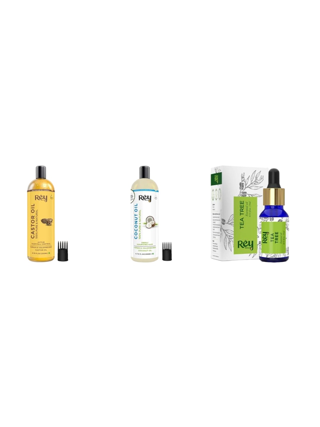 

Rey Naturals Cold Pressed Coconut & Castor Oil - 200ml With Tea Tree Essential Oil - 15ml, Yellow