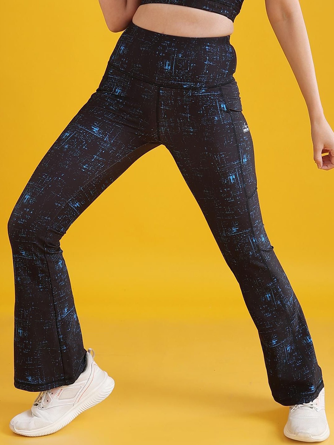 

The Dance Bible Women Printed High-Rise Flared Track Yoga Pants, Blue