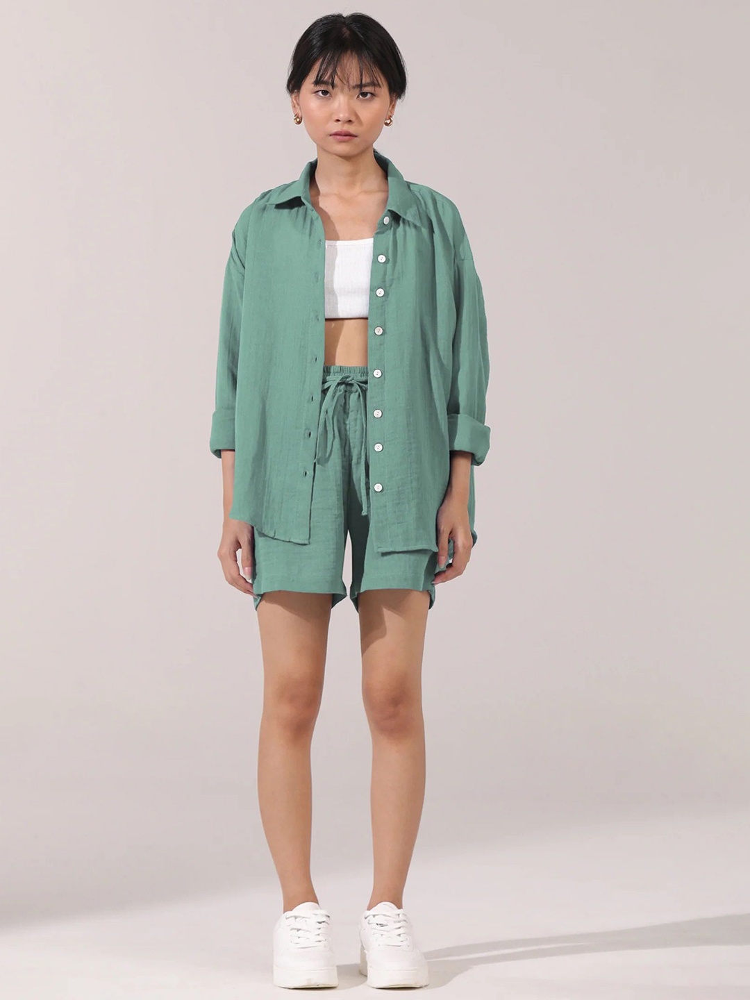 

BOTNIA Pure Cotton Shirt & Shorts Co-Ord Set, Green