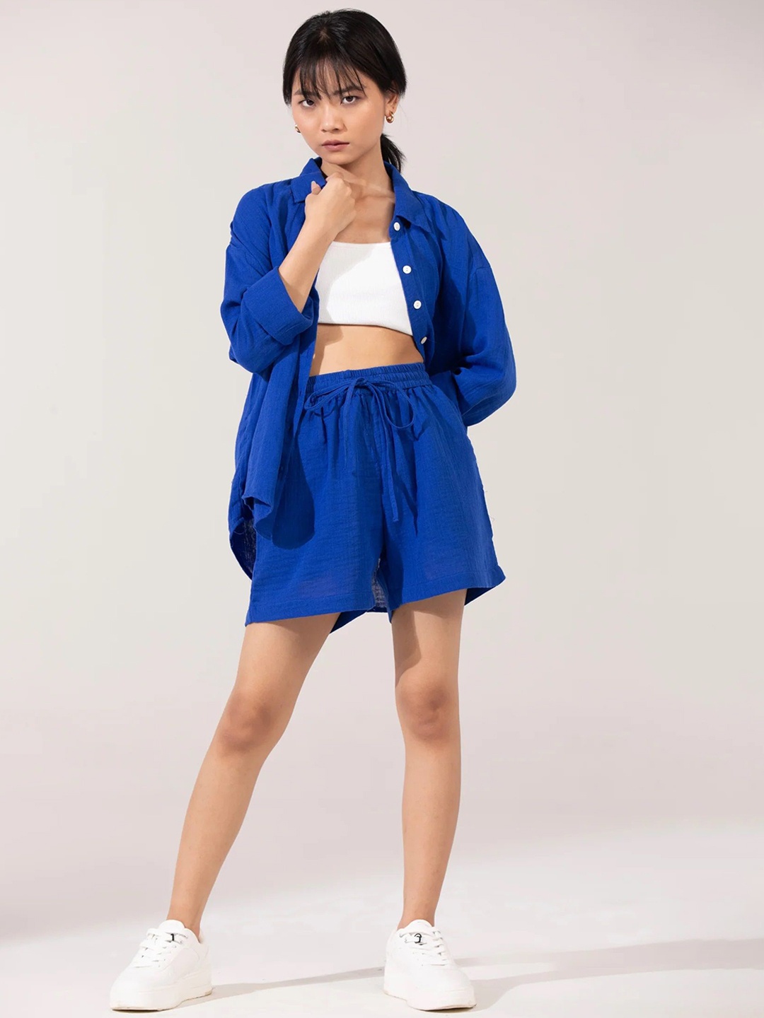 

BOTNIA Ember Pure Cotton Shirt With Shorts Co-Ords, Blue