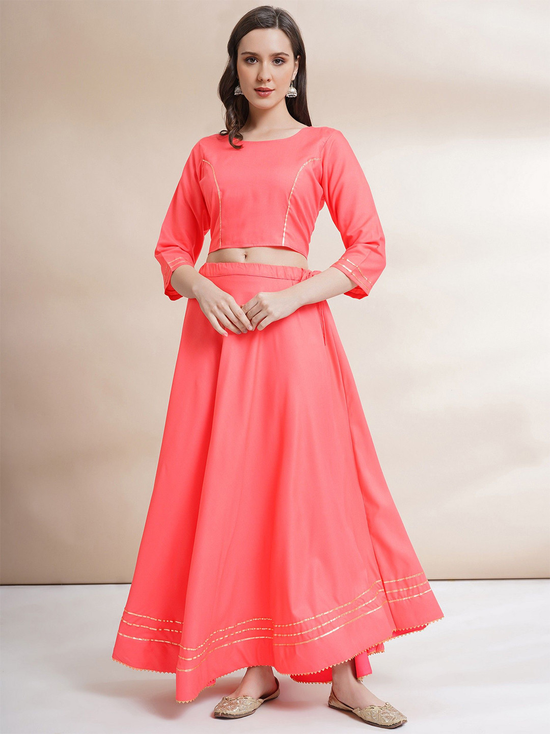

BANJARA INDIA Women Solid Ready to Wear Lehenga Choli, Peach