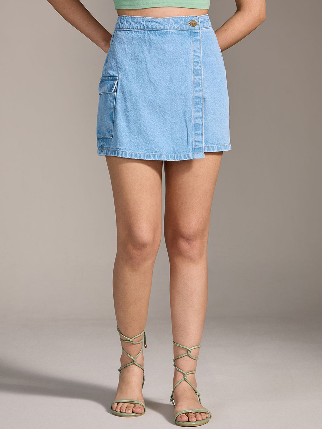 

20Dresses Pure Cotton High Waist Wrap Mini Skirt, Blue