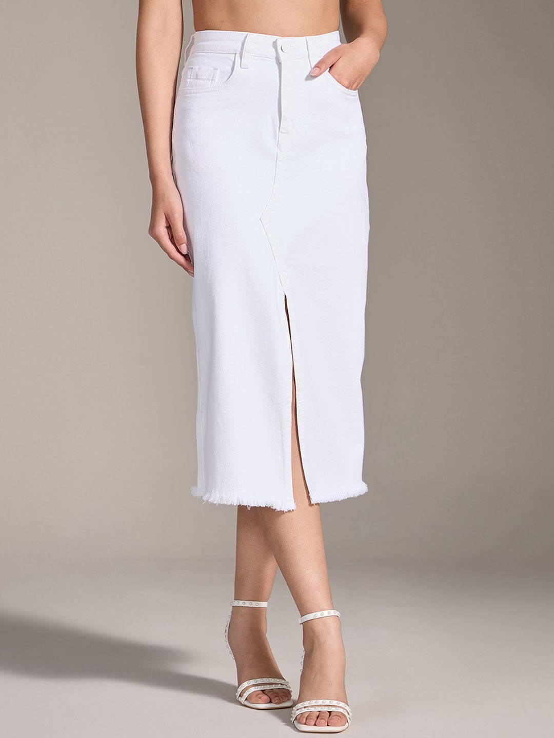 

20Dresses Pencil High Waist Front Slit Midi Skirt, White