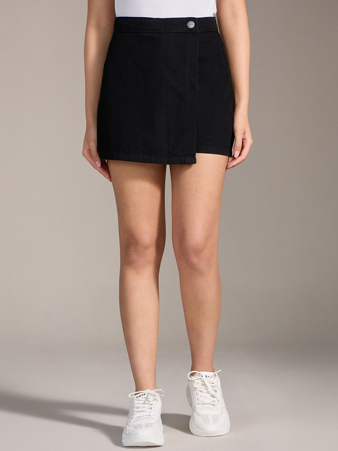 

20Dresses Xxd Denim Wrap Pure Cotton Mini Skorts, Black