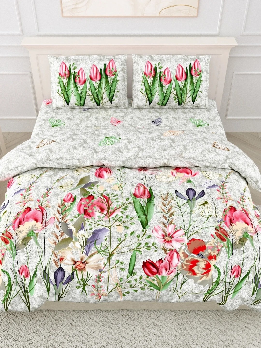 

LIVING ROOTS Super King Size Jaipur Block Print Cotton Double Bedsheet & 2 Pillow Covers, Green