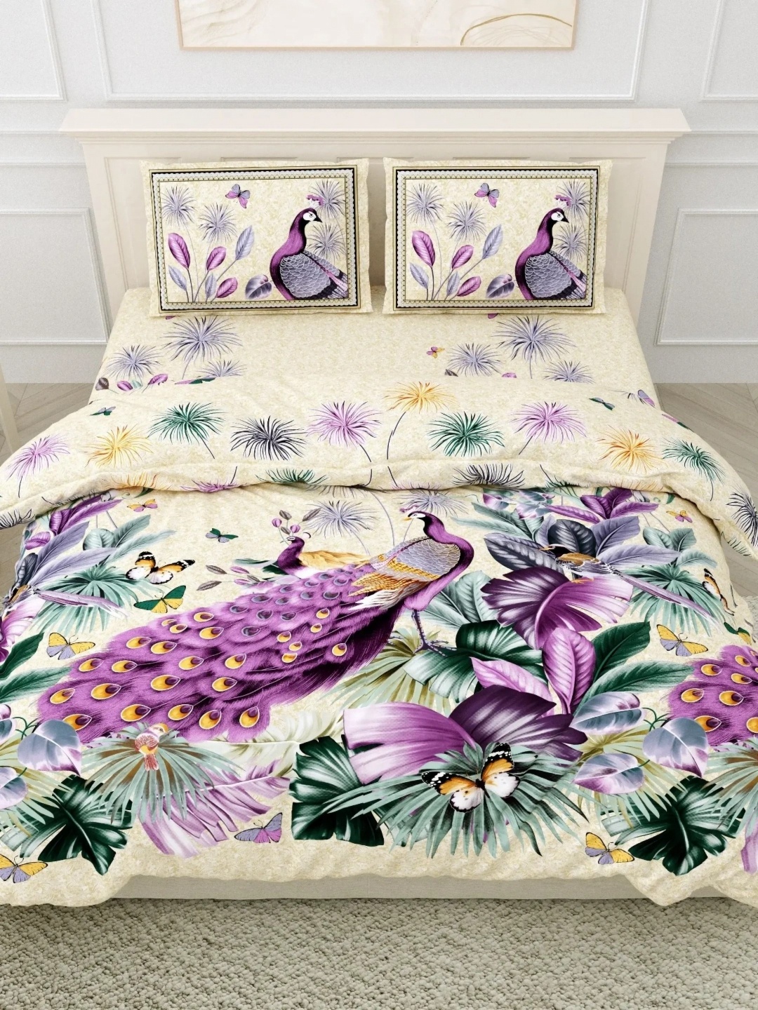 

LIVING ROOTS Super King Size Jaipur Block Print Cotton Double Bedsheet & 2 Pillow Covers, Yellow