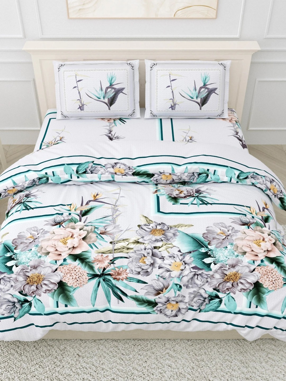 

LIVING ROOTS Super King Size Jaipur Block Print Cotton Double Bedsheet & 2 Pillow Covers, Blue