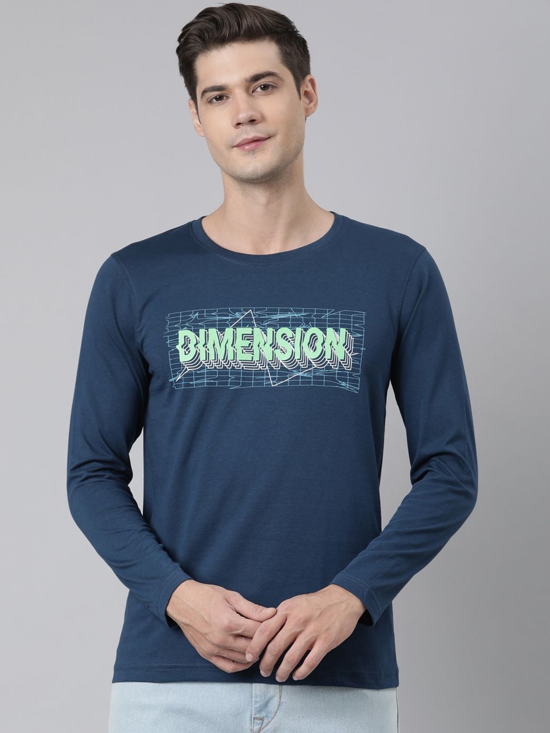 DIXCY SCOTT Men Typography Printed Round Neck T-shirt, Blue
