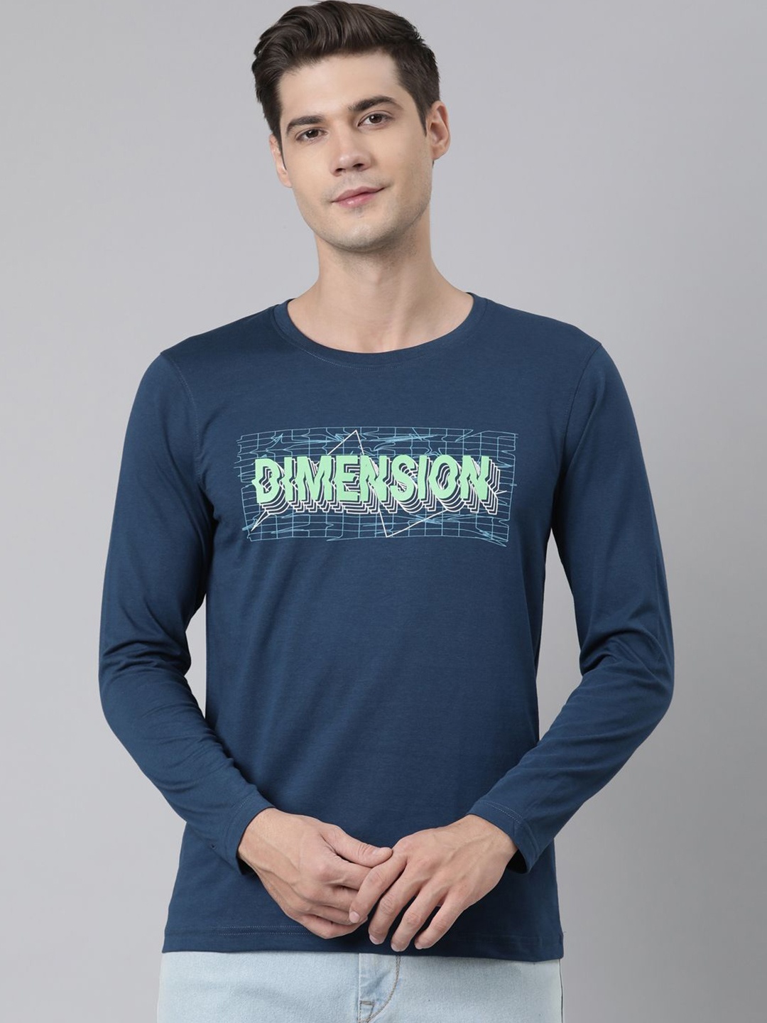

DIXCY SCOTT Men Typography Printed Round Neck T-shirt, Blue