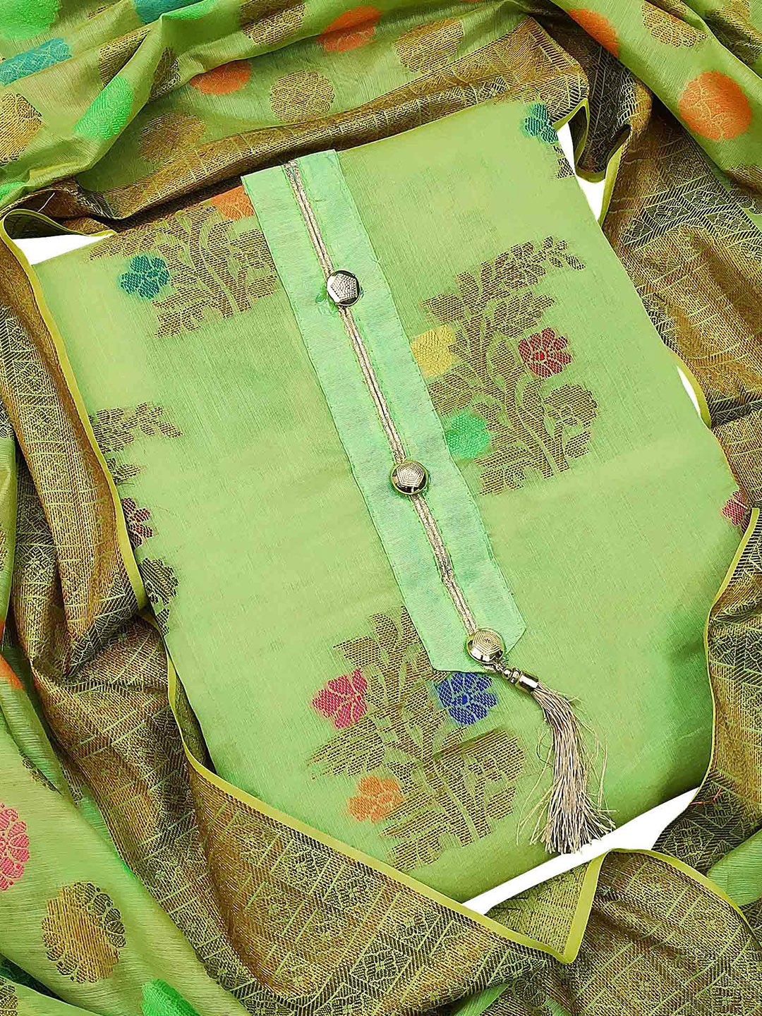 

Peachmode Unstitched Dress Material, Green
