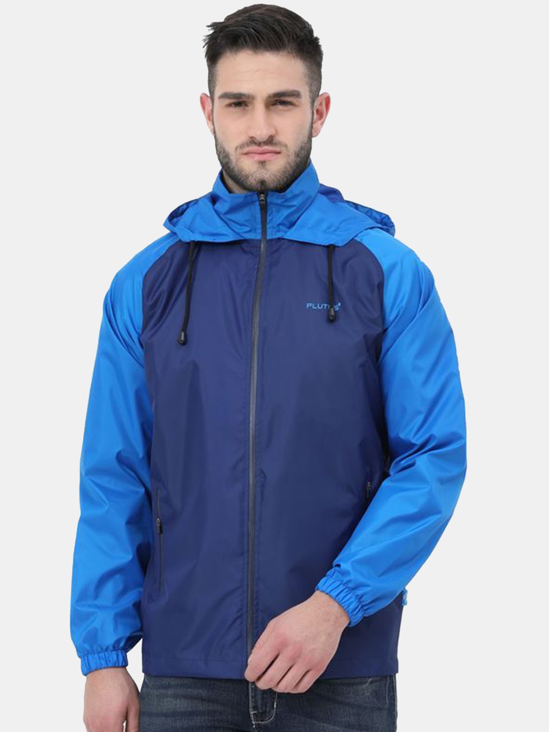 

Plutus Men Colourblocked Windcheater Crop Outdoor Sporty Jacket, Navy blue