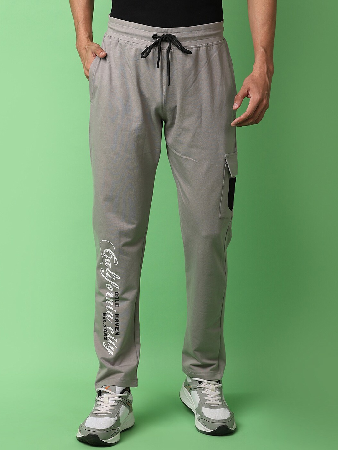 

V-Mart Men Printed Cotton Mid Rise Track Pants, Grey