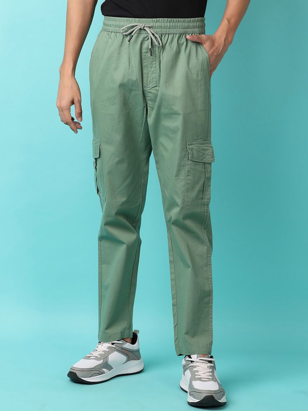 

V-Mart Men Cotton Regular Fit Cargo Track Pants, Green