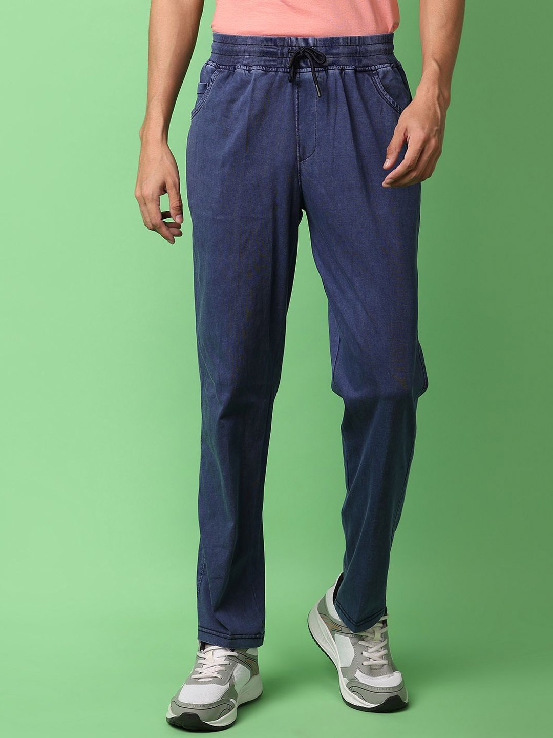

V-Mart Men Cotton Mid Rise Track Pants, Blue