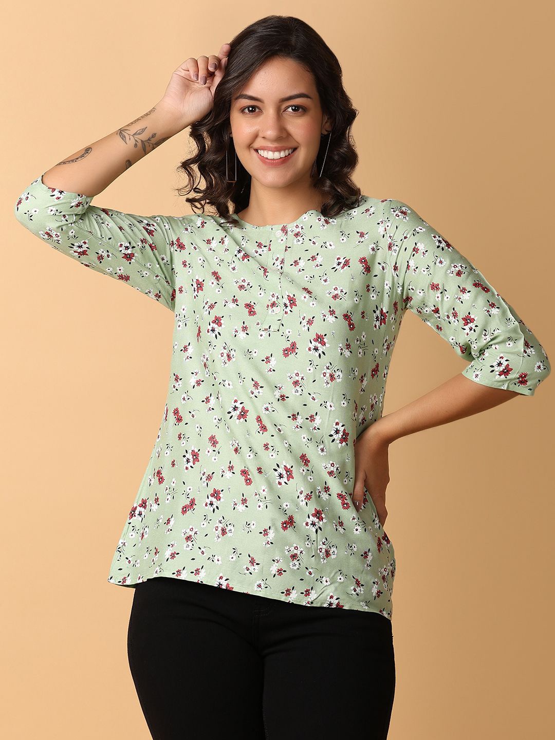 V-Mart Women Floral Printed Kurta, Green