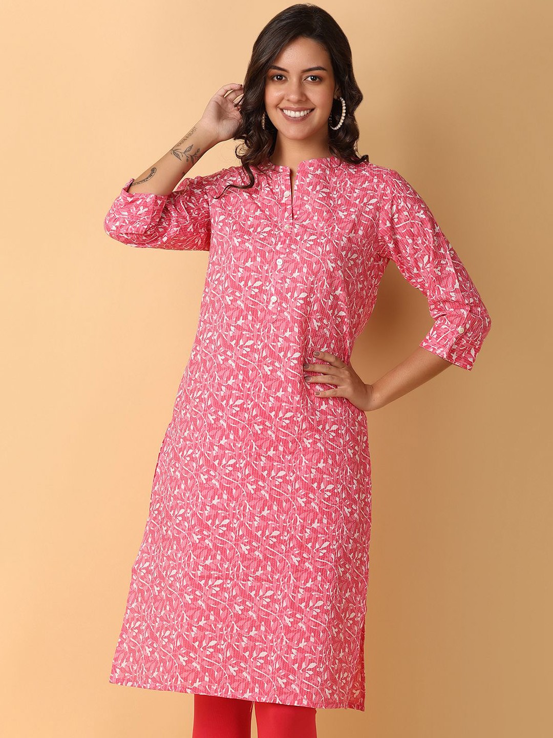

V-Mart Women Printed Straight Kurta, Pink