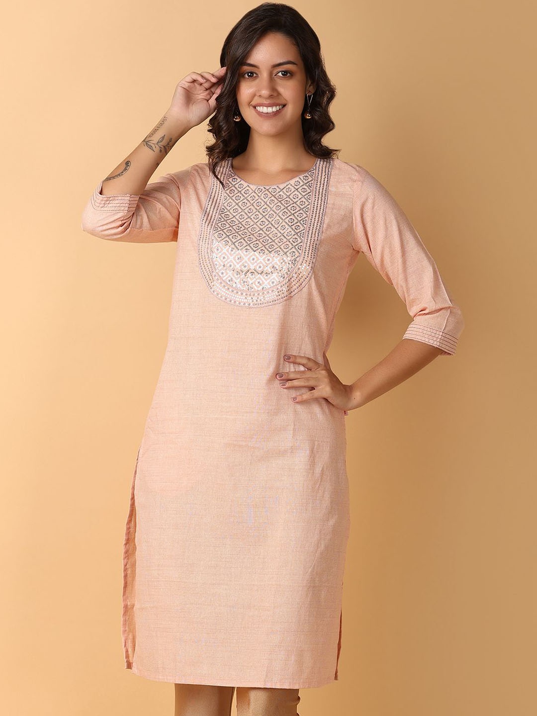 

V-Mart Women Geometric Flared Sleeves Anarkali Kurta, Pink