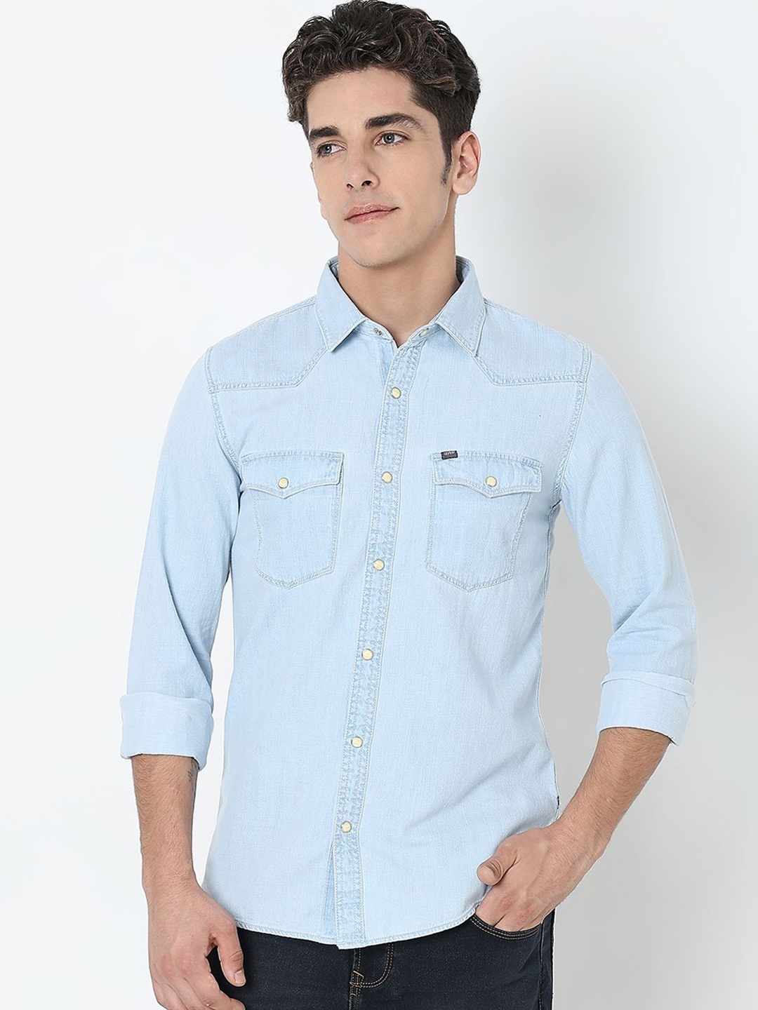 

SPYKAR Men Solid Full Sleeves Cotton Casual Shirt, Blue