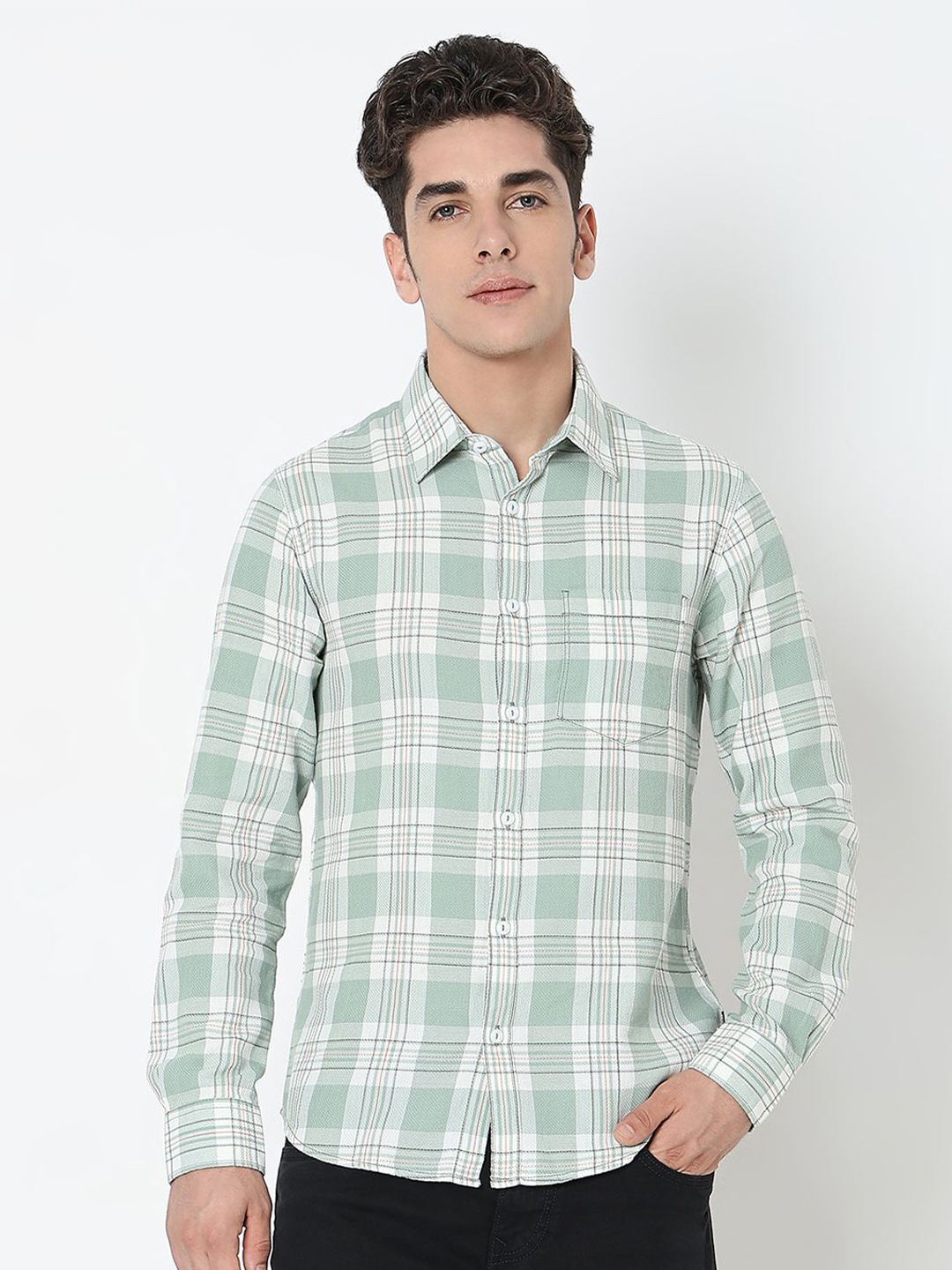 

SPYKAR Men Checked Regular Fit Casual Shirt, Green