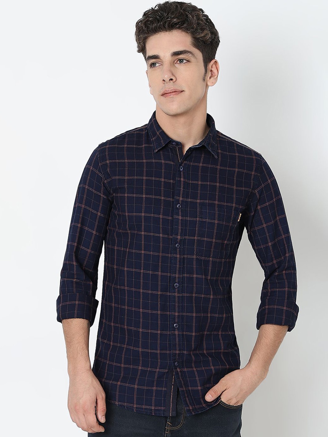 

SPYKAR Men Opaque Checked Casual Shirt, Orange